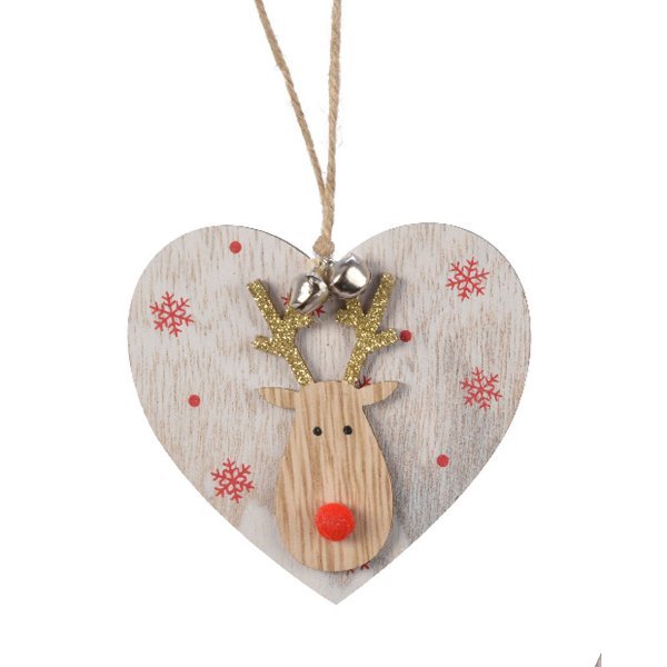 Χριστουγεννιάτικη Ξύλινη Καρδιά με Ελάφι (9cm)